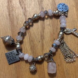 Pink Quartz and Gold Charm breast cancer expansion Bracelet